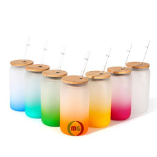 16oz Sublimation Coke-Can colored Frost Glass Cup w/Bamboo Lid & Strew